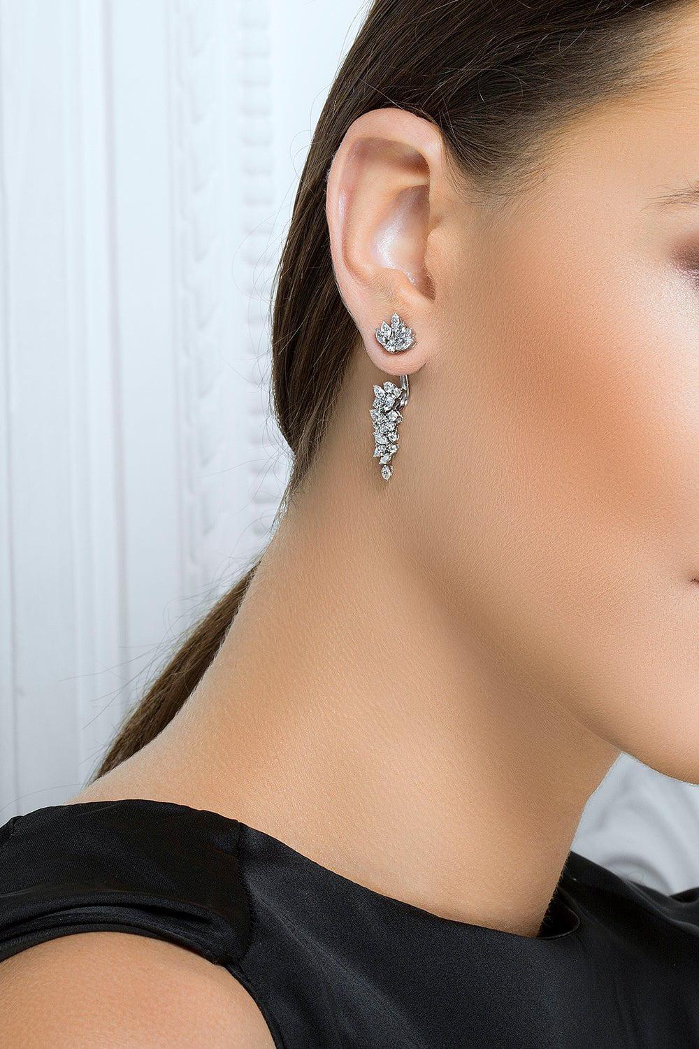 YEPREM JEWELLERY-Round Marquise Diamond Earrings-WHITE GOLD