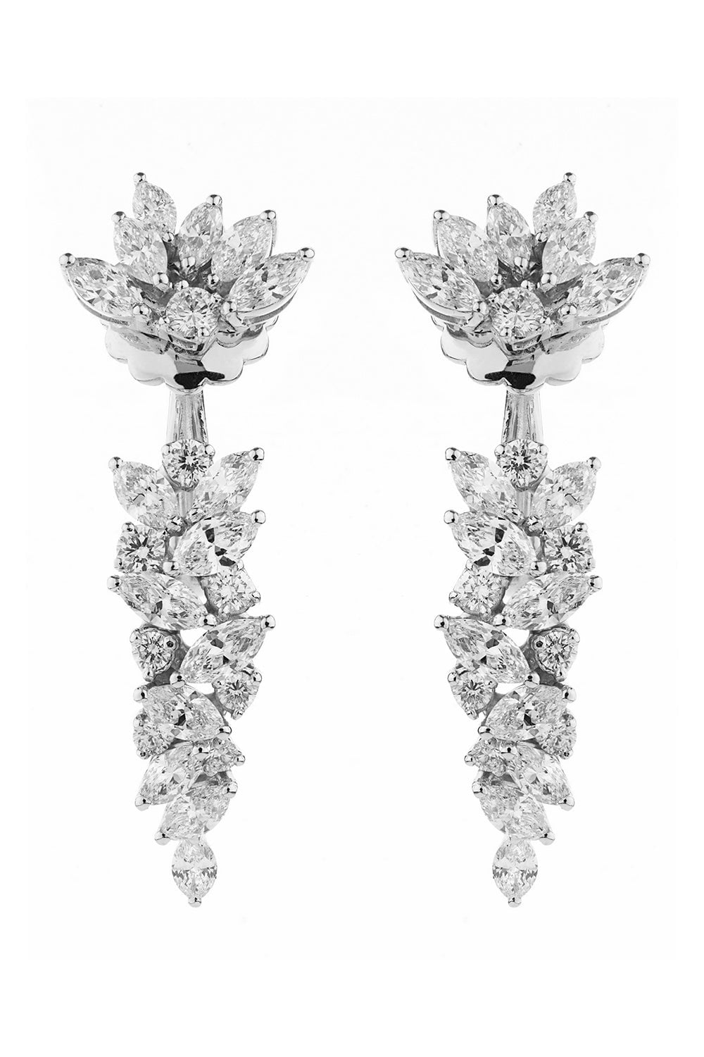 YEPREM JEWELLERY-Round Marquise Diamond Earrings-WHITE GOLD