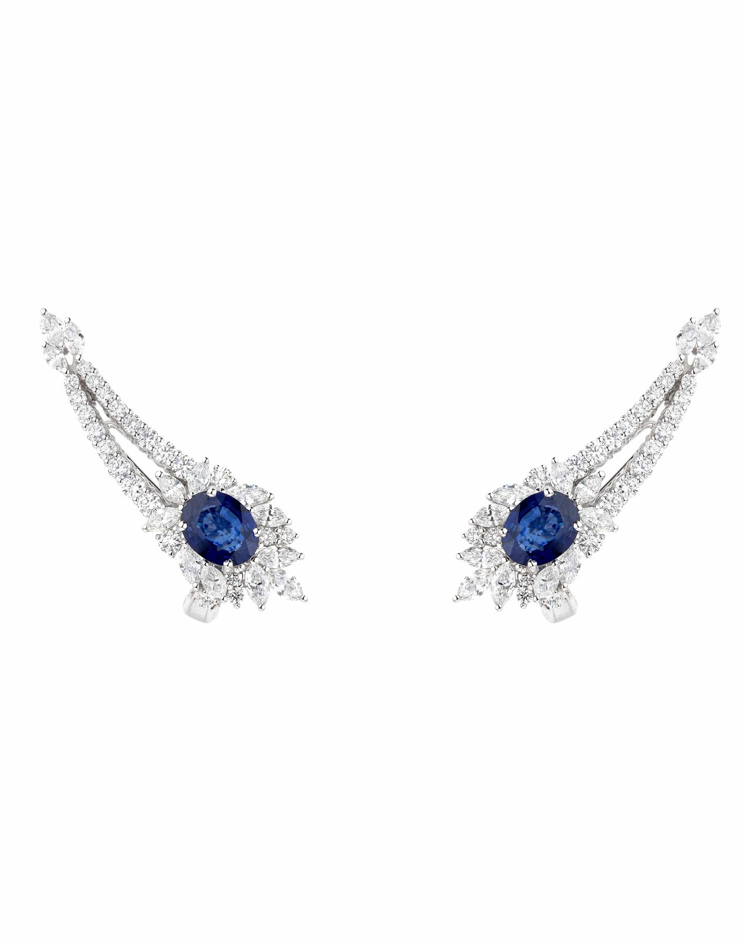 YEPREM JEWELLERY-Sapphire and Diamond Ear Climbers-WHITE GOLD