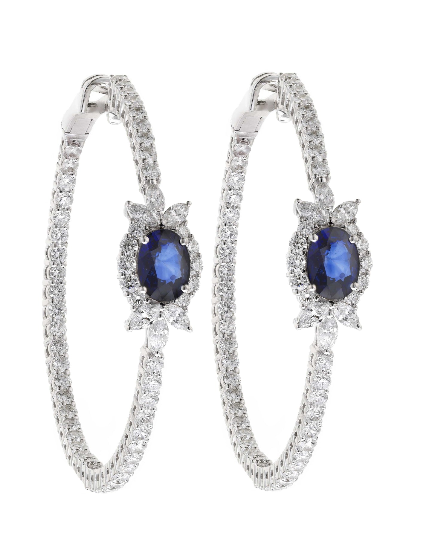 YEPREM JEWELLERY-Sapphire and Diamond Hoops-WHITE GOLD