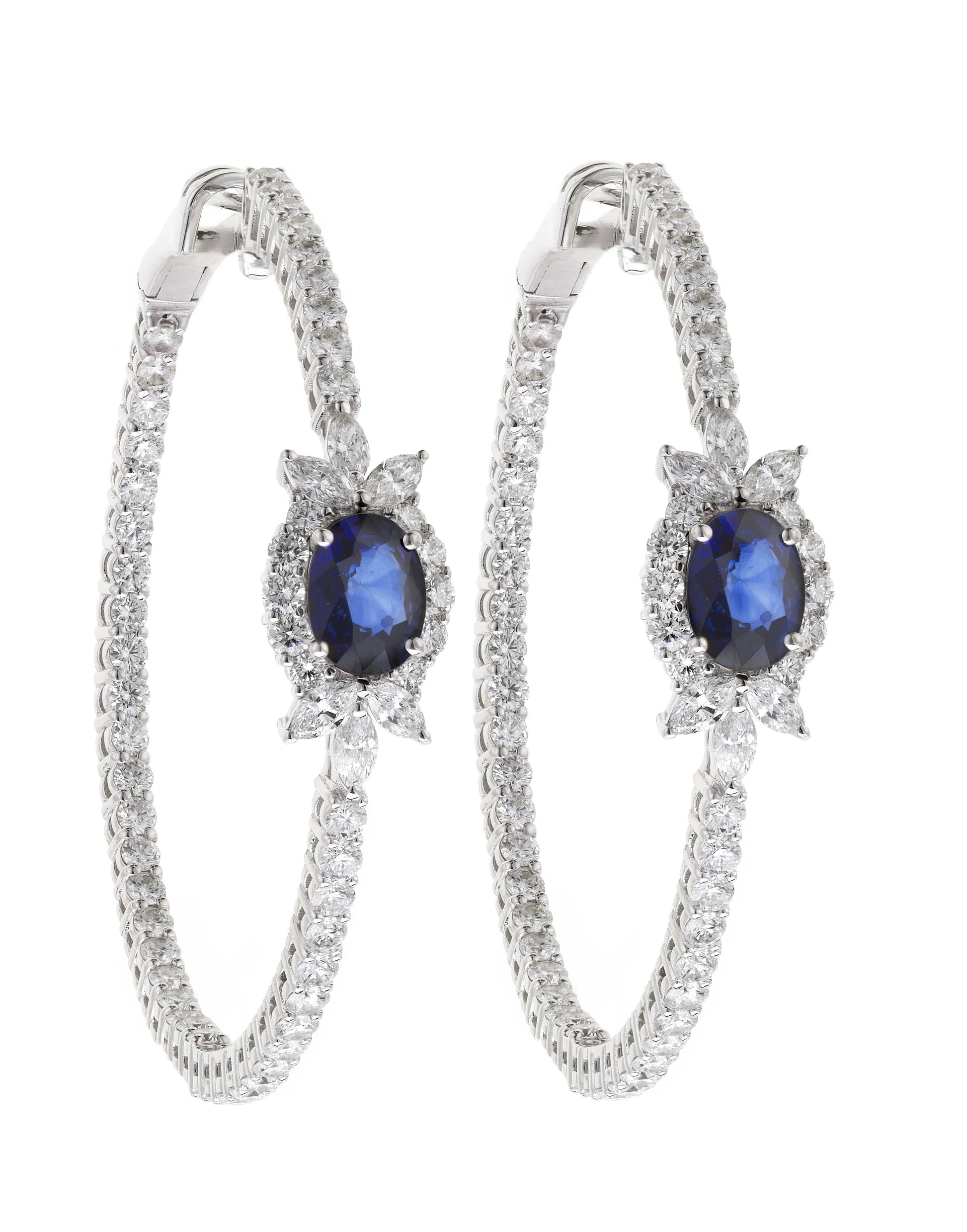 YEPREM JEWELLERY-Sapphire and Diamond Hoops-WHITE GOLD