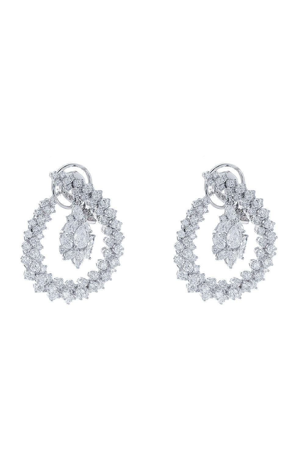 Y-Couture Diamond Hoop Drop Earrings-WHITE GOLD-JEWELRYFINE JEWELEARRING-YEPREM JEWELLERY