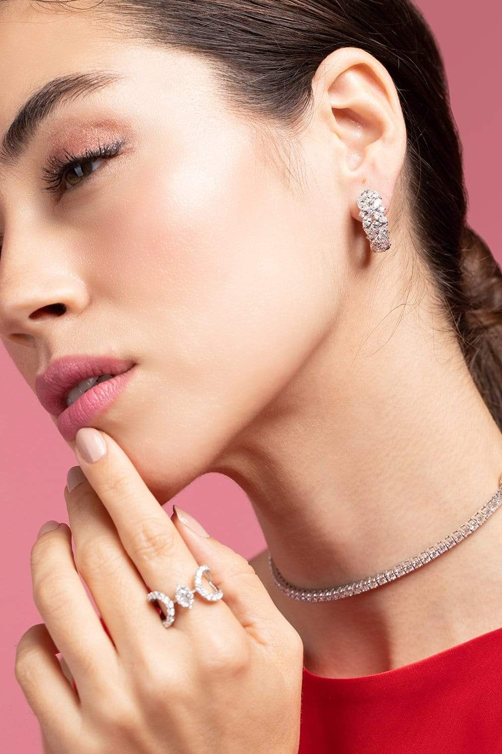 YEPREM JEWELLERY-Maquise and Round Diamond Hoop Earrings-WHTGLD