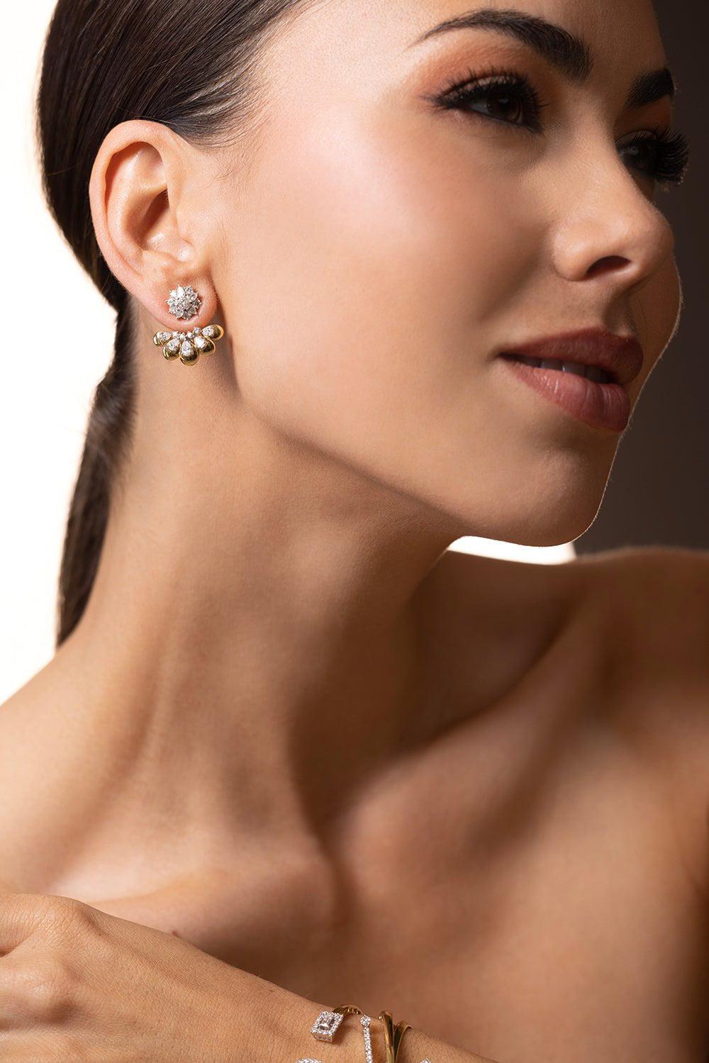 YEPREM JEWELLERY-Diamond Fan Earrings-YELLOW GOLD