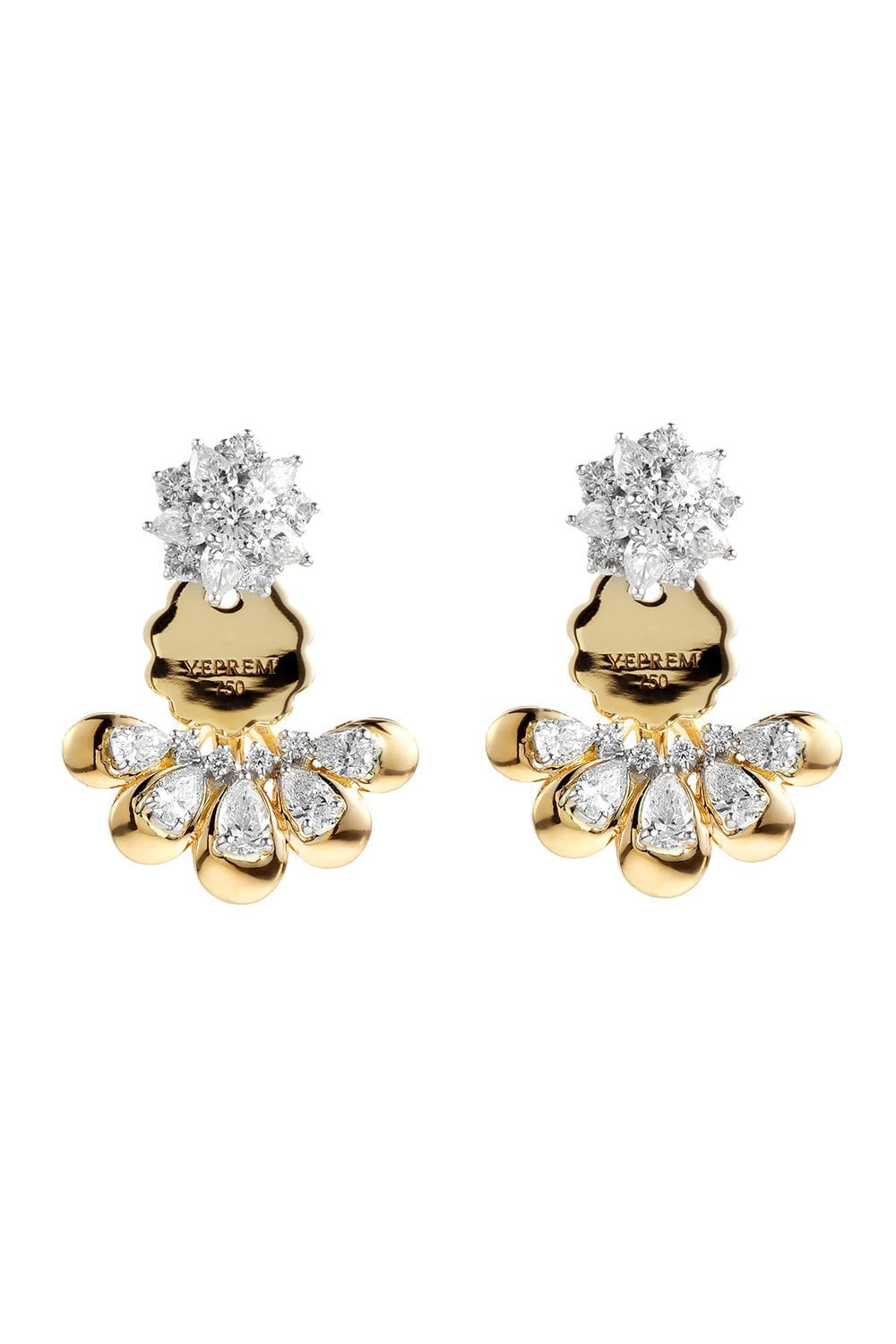 YEPREM JEWELLERY-Diamond Fan Earrings-YELLOW GOLD