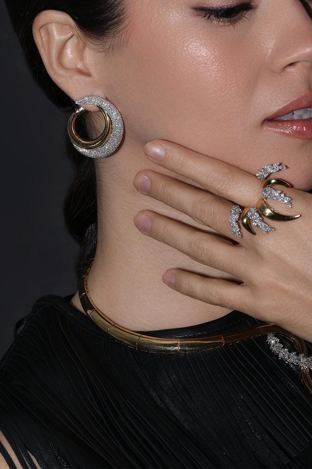 Golden Strada Diamond Open Hoop Earrings-YELLOW GOLD-JEWELRYFINE JEWELEARRING-YEPREM JEWELLERY