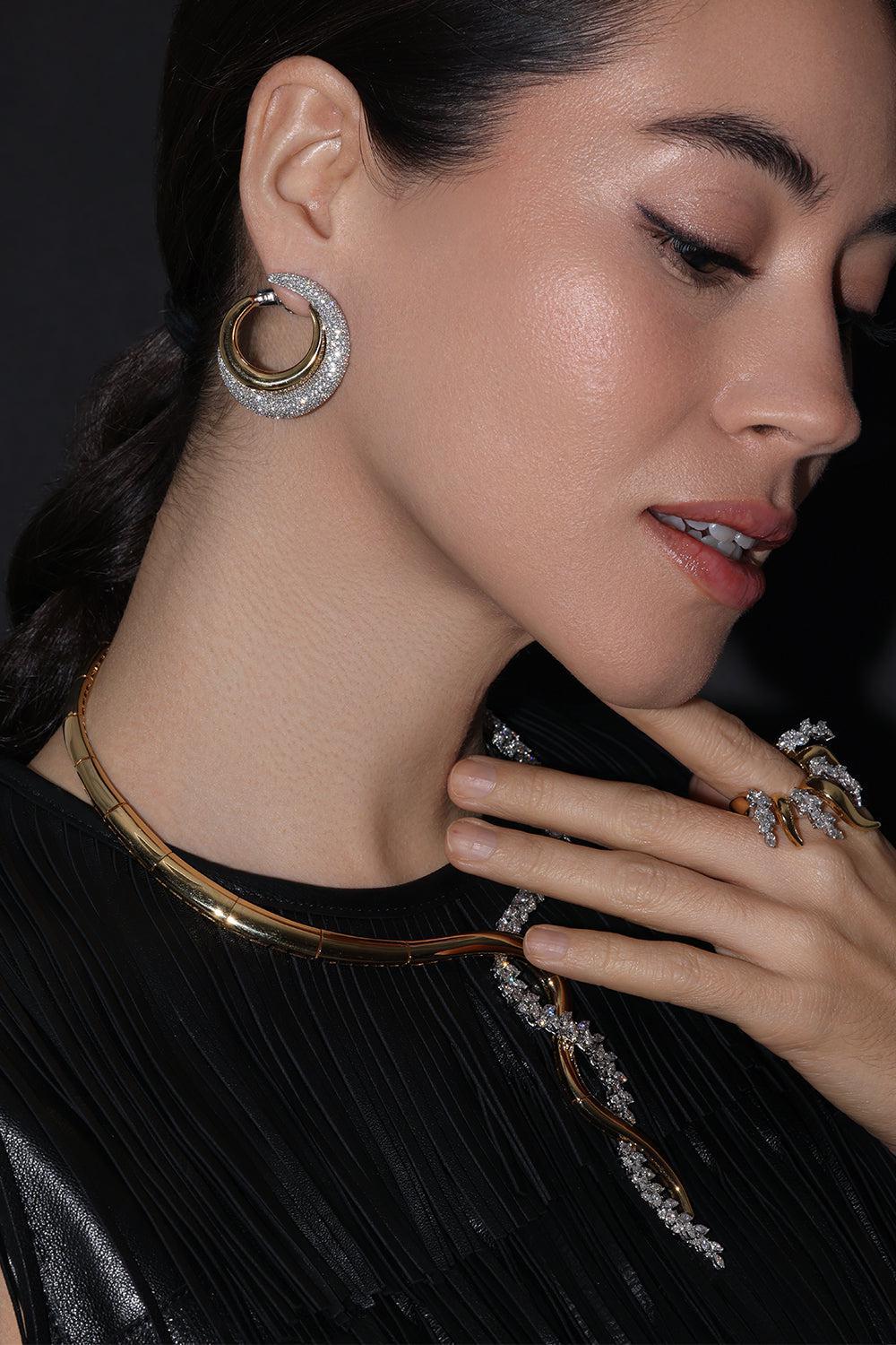 Golden Strada Diamond Open Hoop Earrings-YELLOW GOLD-JEWELRYFINE JEWELEARRING-YEPREM JEWELLERY