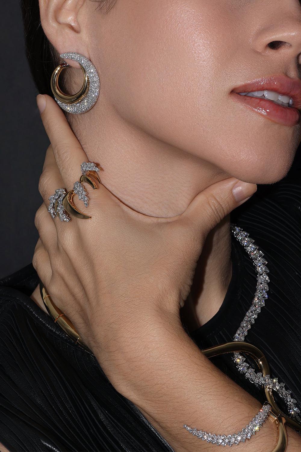 Golden Strada Diamond Open Hoop Earrings-YELLOW GOLD-JEWELRYFINE JEWELEARRING-YEPREM JEWELLERY