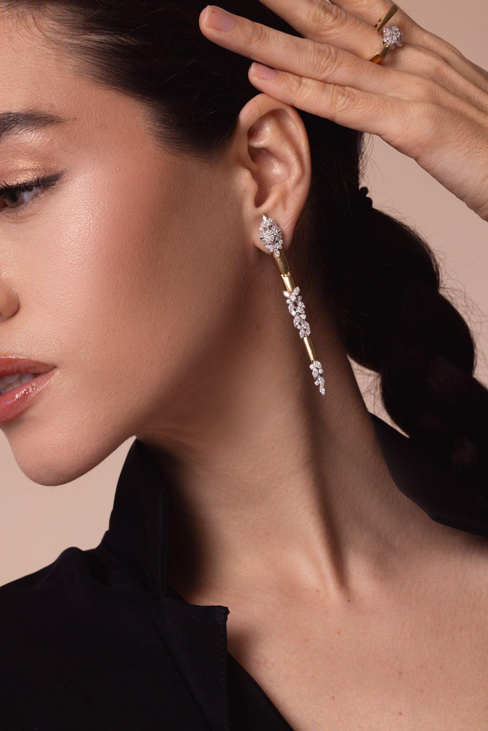 YEPREM JEWELLERY-Golden Strada Line Drop Earrings-YELLOW GOLD