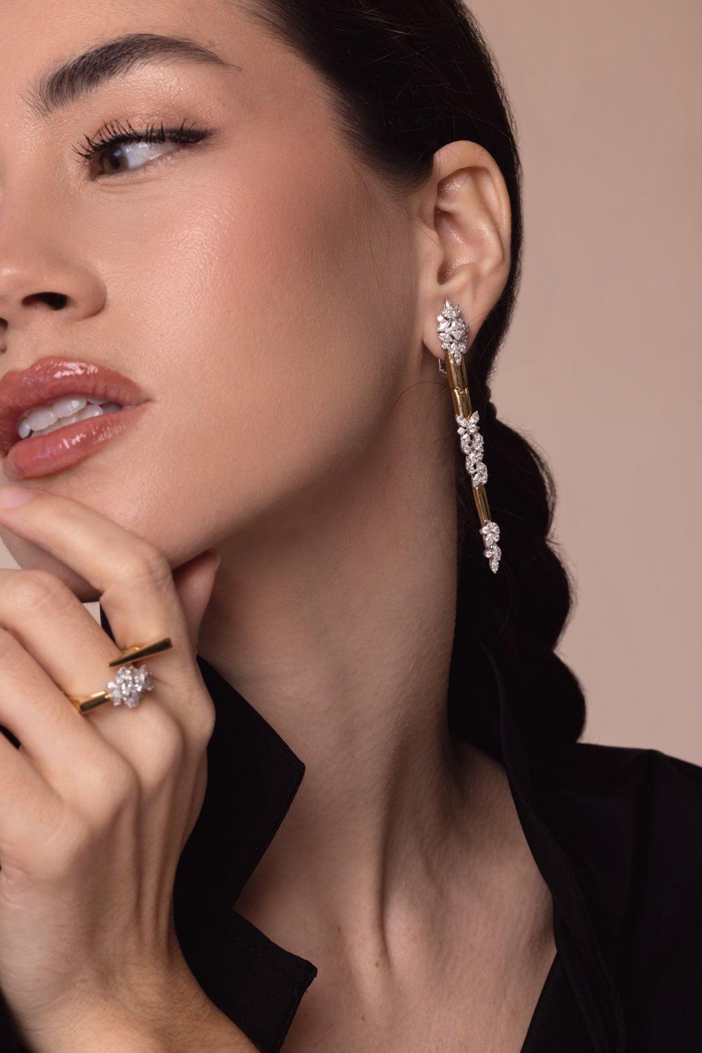 YEPREM JEWELLERY-Golden Strada Line Drop Earrings-YELLOW GOLD