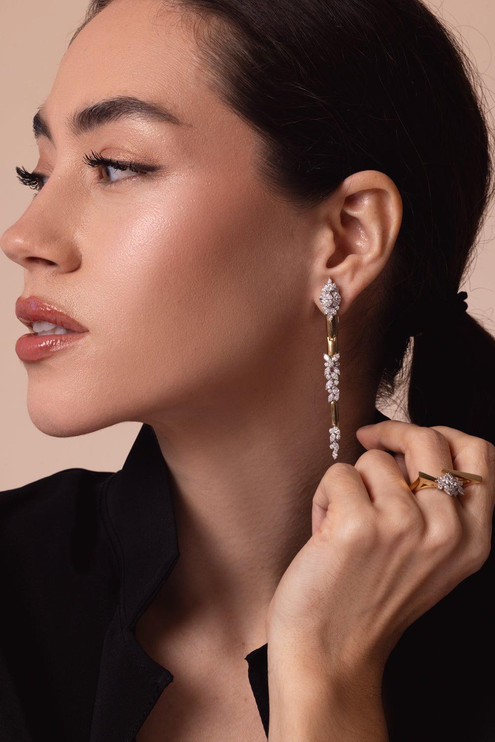 YEPREM JEWELLERY-Golden Strada Line Drop Earrings-YELLOW GOLD