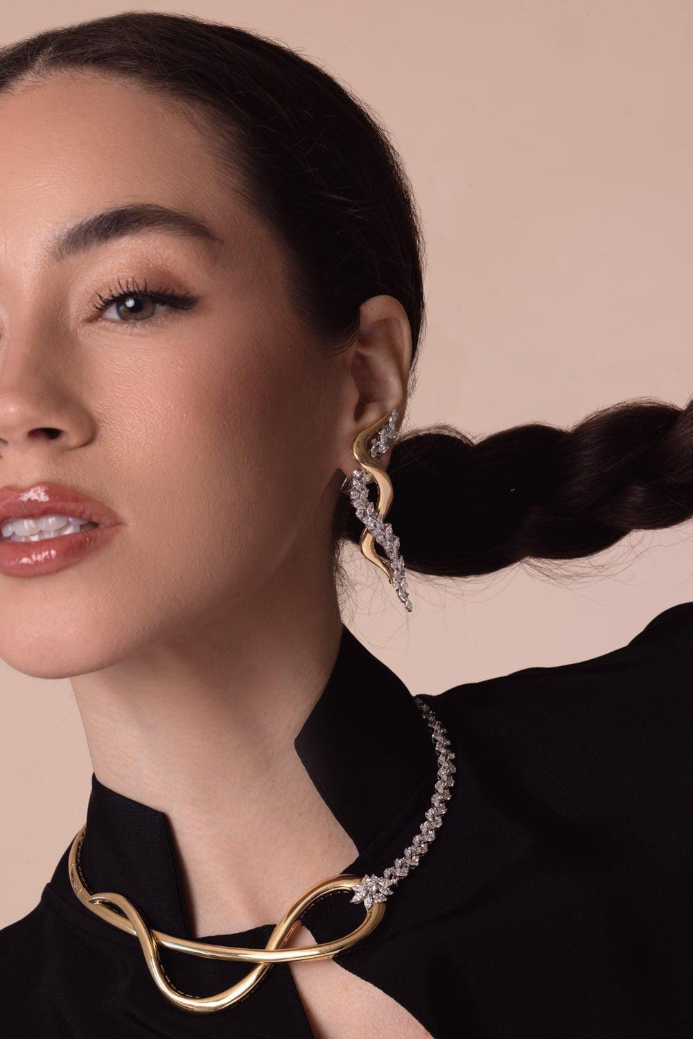 YEPREM JEWELLERY-Golden Strada Twisted Drop Earrings-YELLOW GOLD