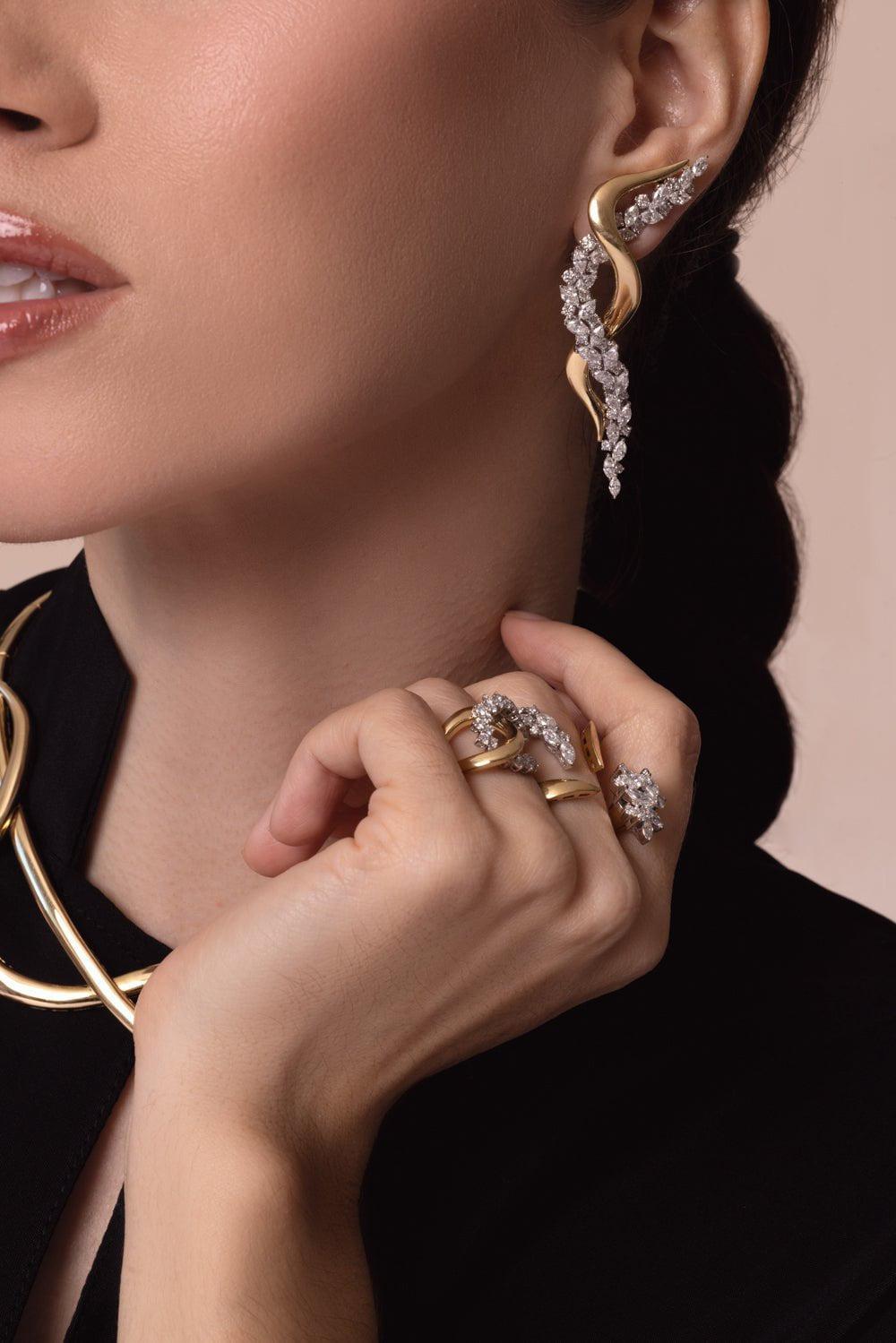 YEPREM JEWELLERY-Golden Strada Twisted Drop Earrings-YELLOW GOLD