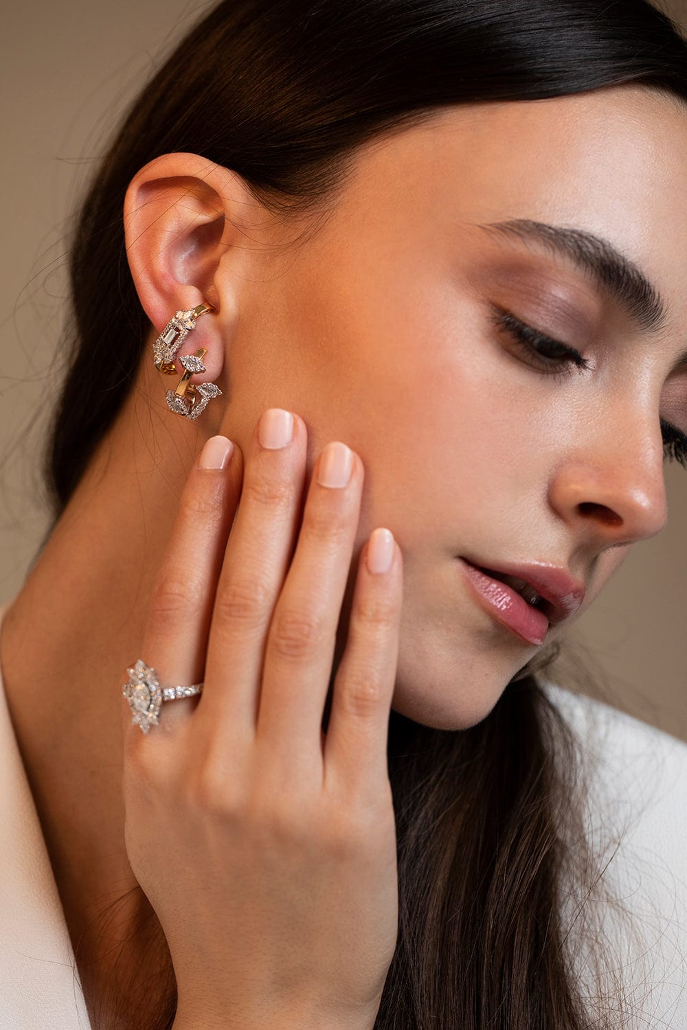 YEPREM JEWELLERY-Multi-Cut Diamond Earclips-YELLOW GOLD