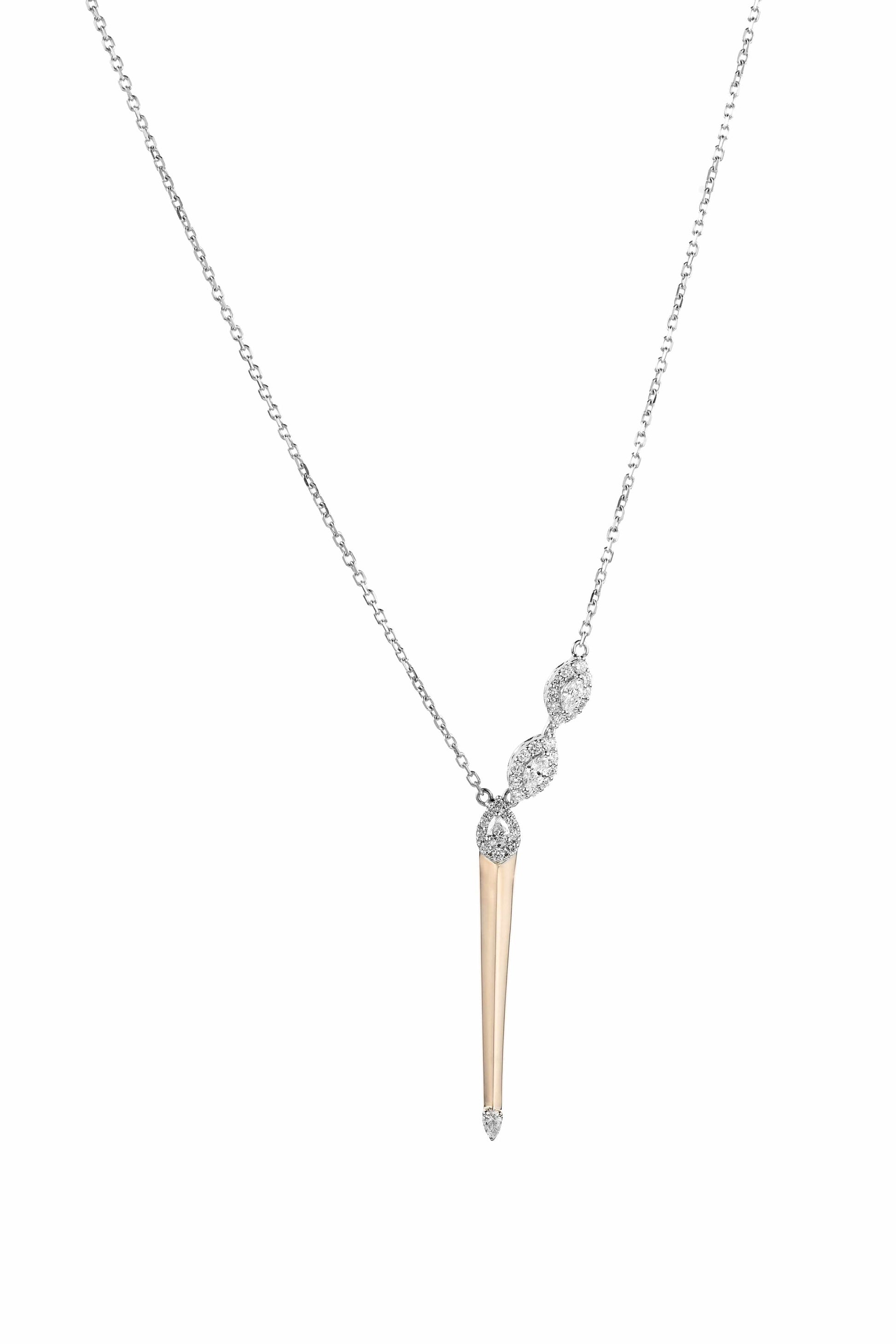 YEPREM JEWELLERY-Asymmetric Drop Pendant Necklace-WHITE GOLD