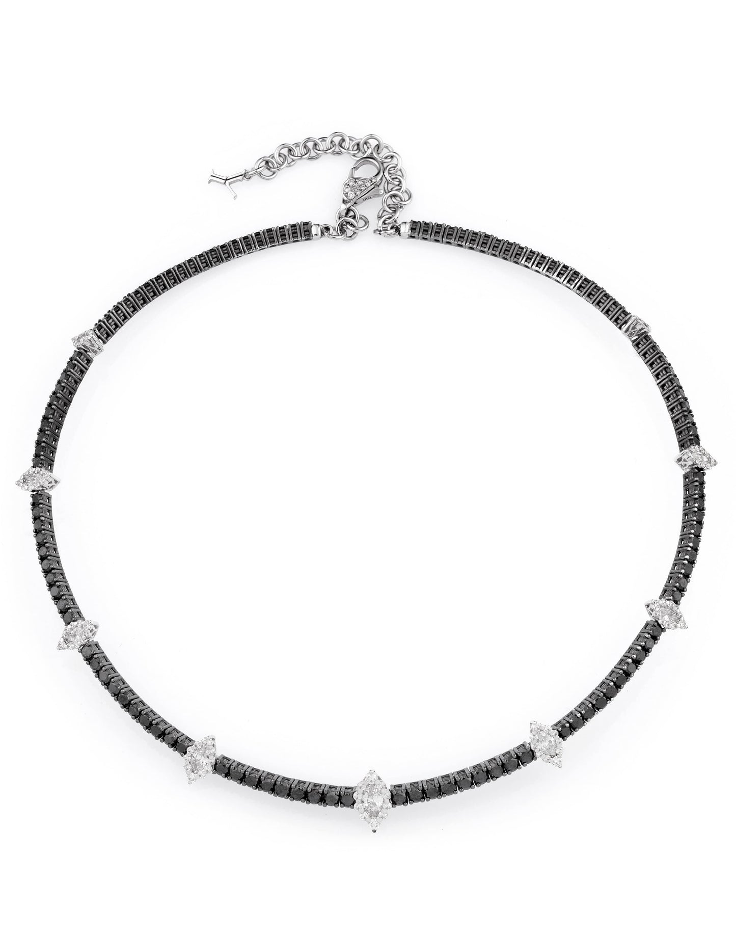 YEPREM JEWELLERY-Black and White Diamond Necklace-WHITE GOLD