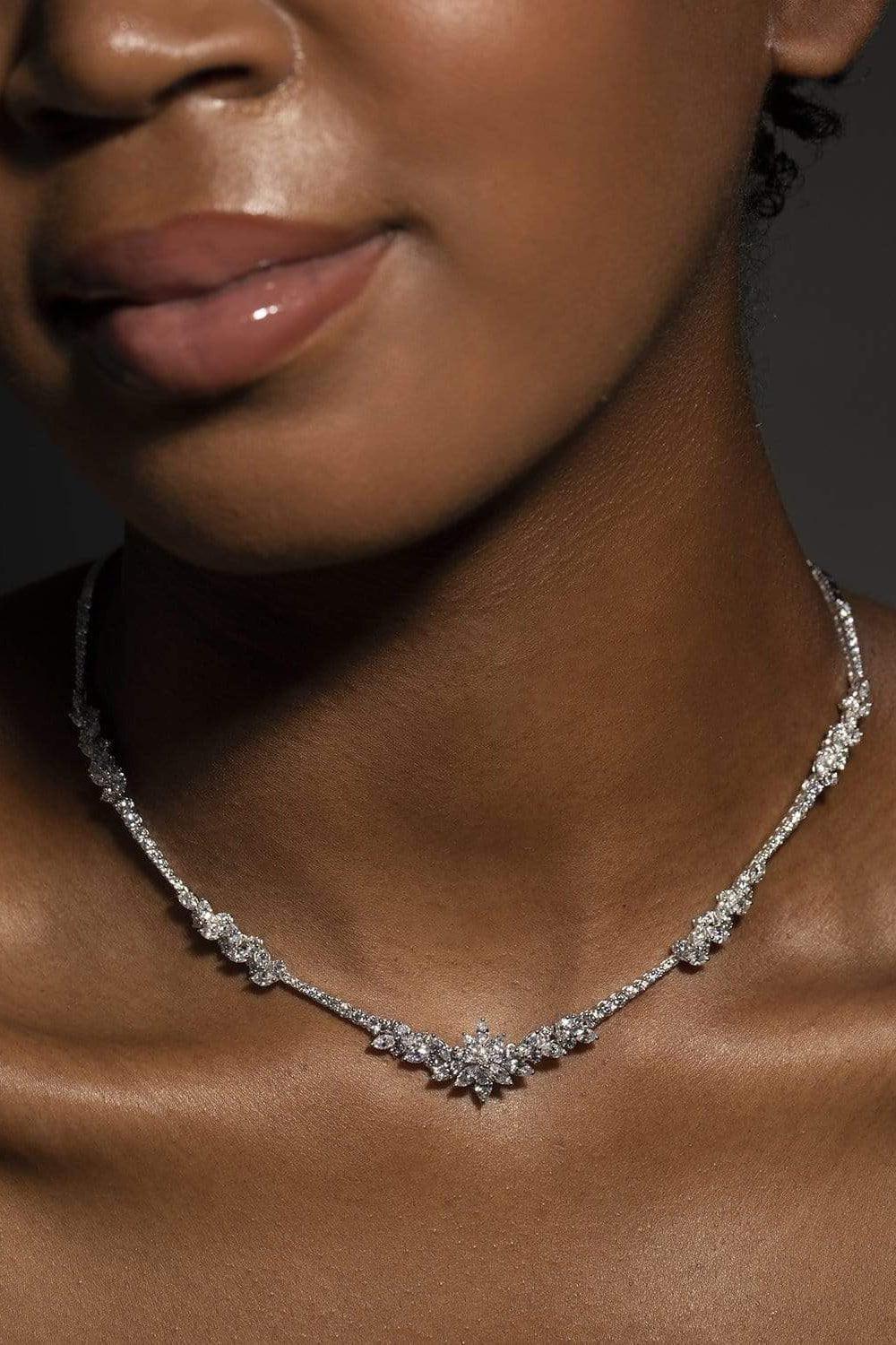 YEPREM JEWELLERY-Diamond Flower Choker Necklace-WHITE GOLD