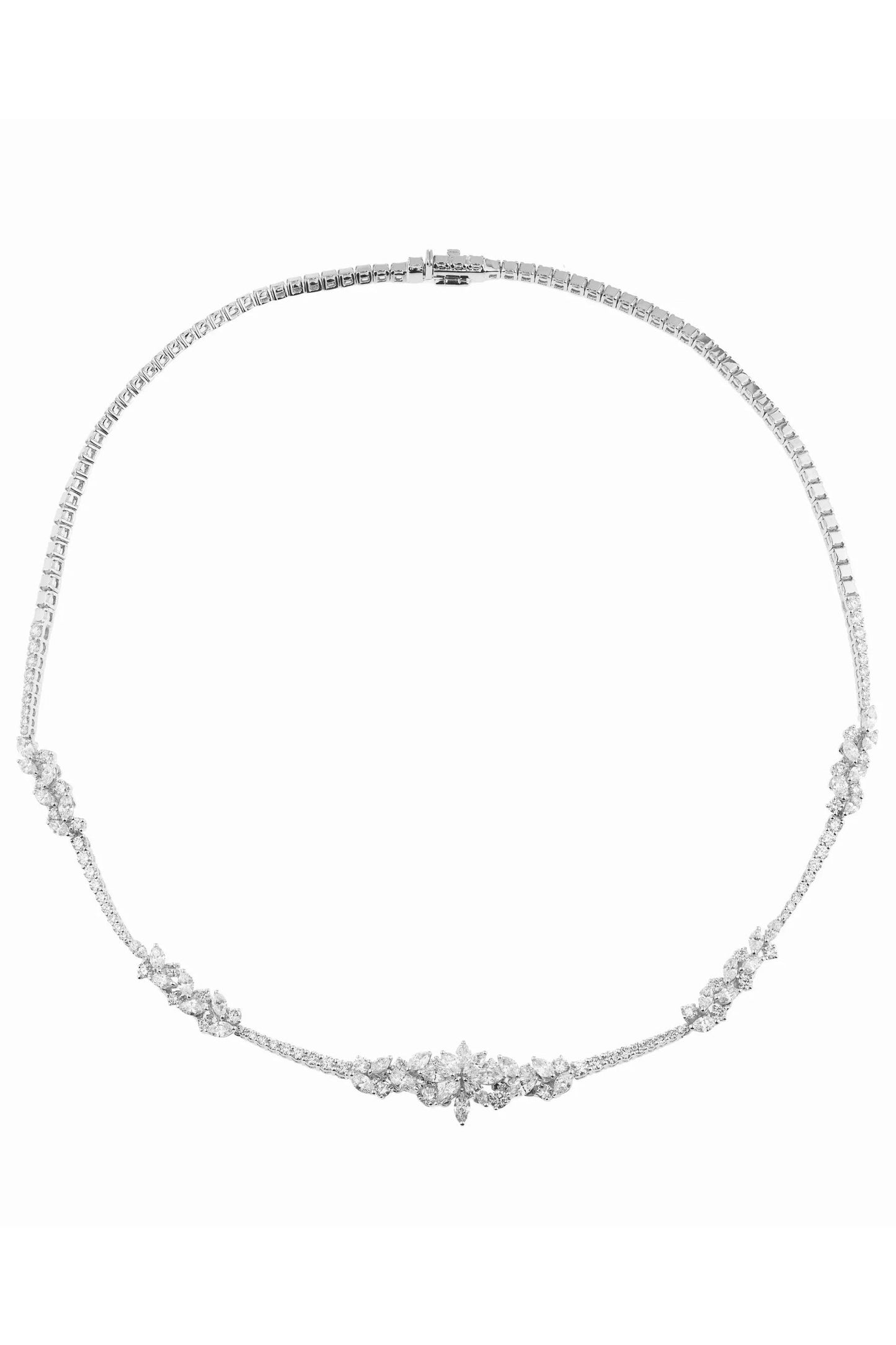 YEPREM JEWELLERY-Diamond Flower Choker Necklace-WHITE GOLD