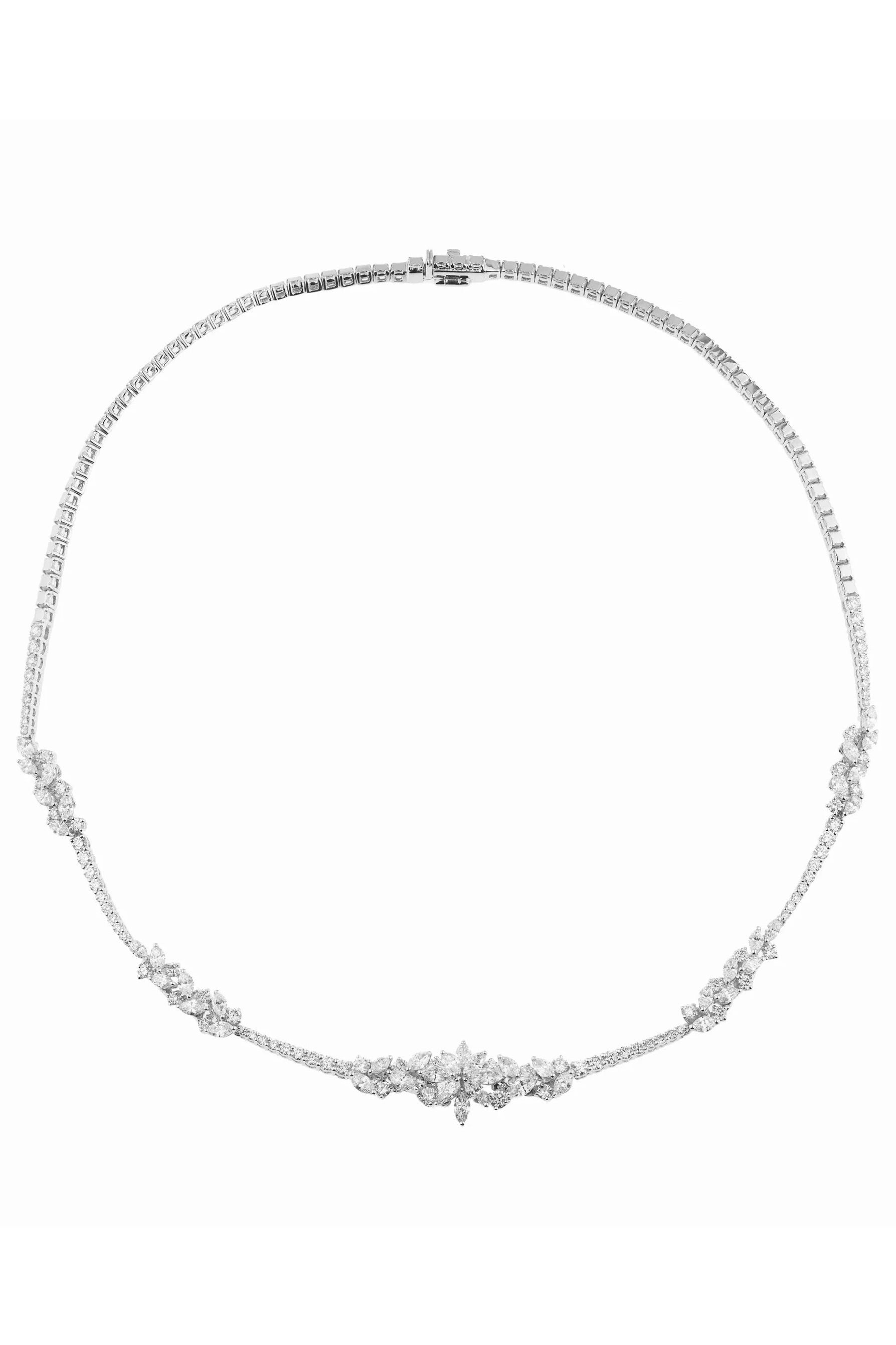 YEPREM JEWELLERY-Diamond Flower Choker Necklace-WHITE GOLD