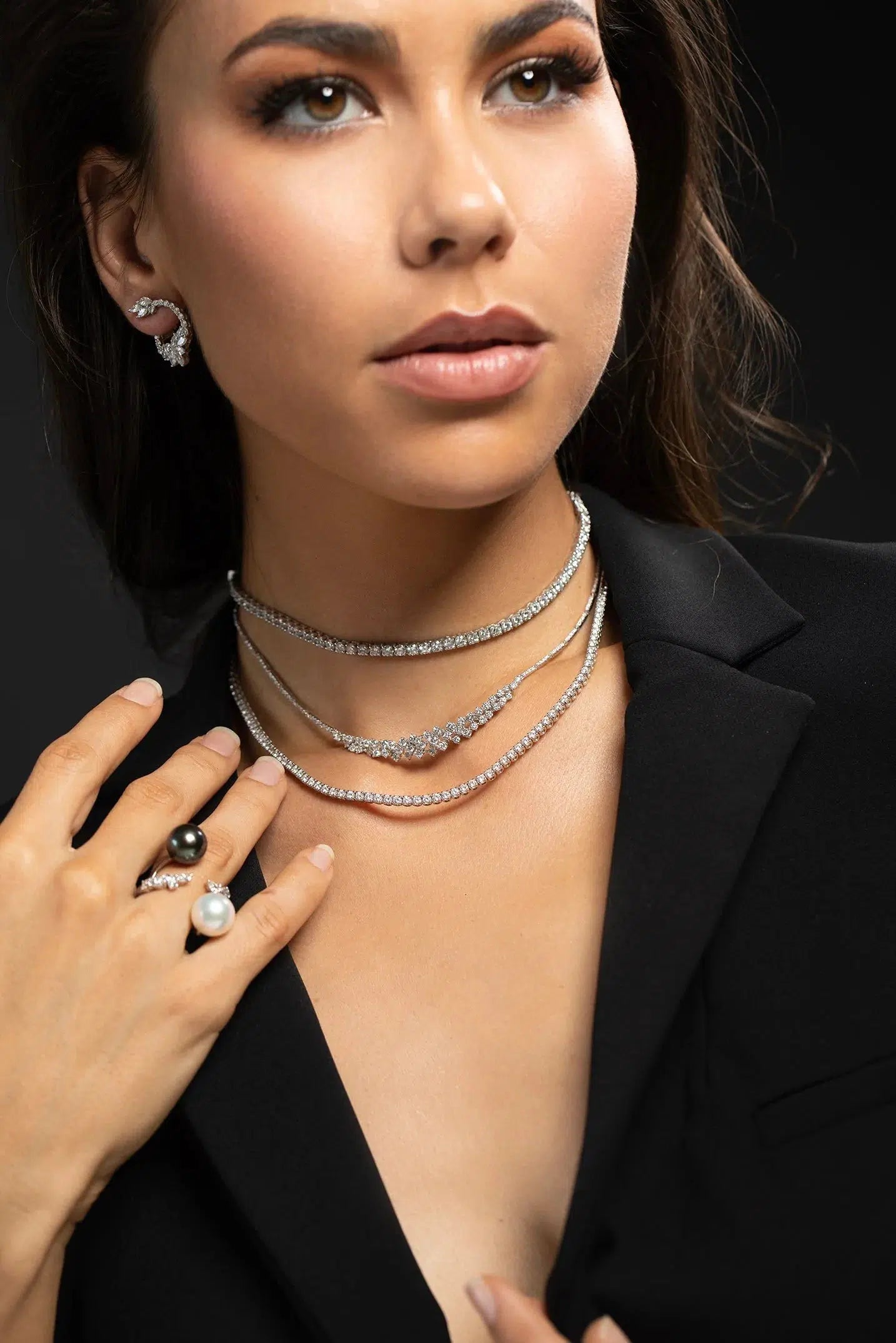 YEPREM JEWELLERY-Half Diamond Tennis Necklace-WHITE GOLD
