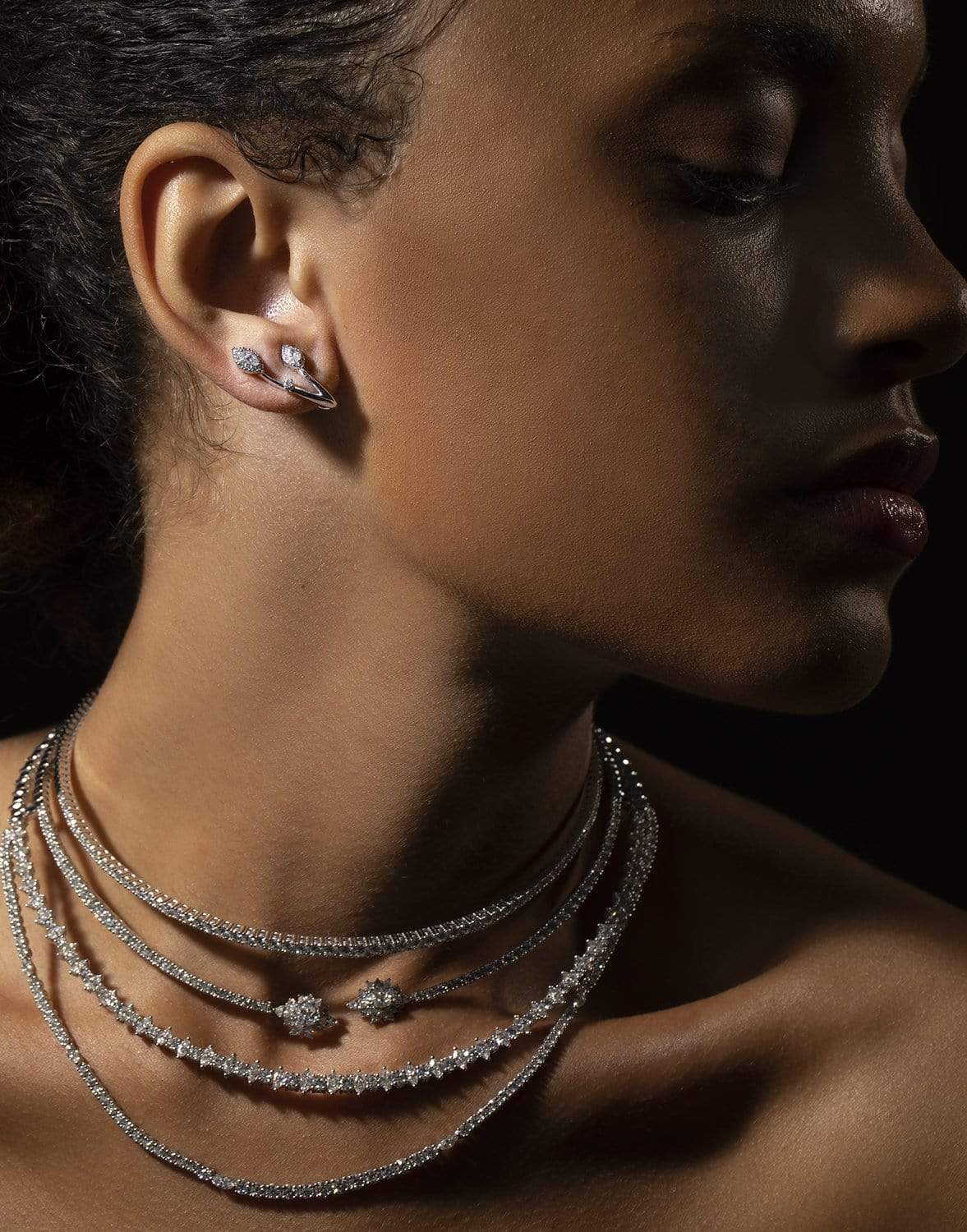 YEPREM JEWELLERY-Multi Line Diamond Necklace-WHITE GOLD