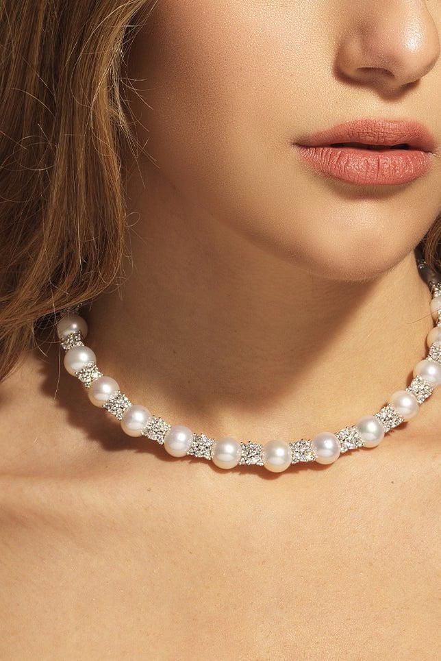 YEPREM JEWELLERY-Pearlescent Choker Necklace-WHITE GOLD