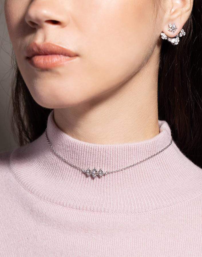 YEPREM JEWELLERY-Round and Marquise Diamond Choker Necklace-WHITE GOLD