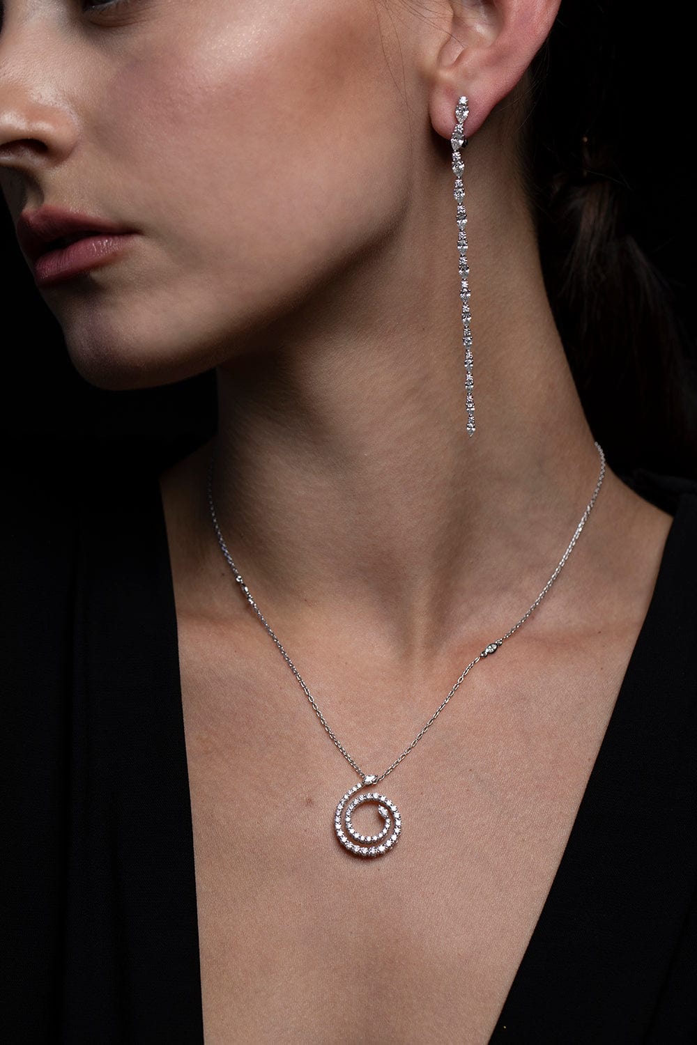 YEPREM JEWELLERY-Swirl Pendant Necklace-WHITE GOLD