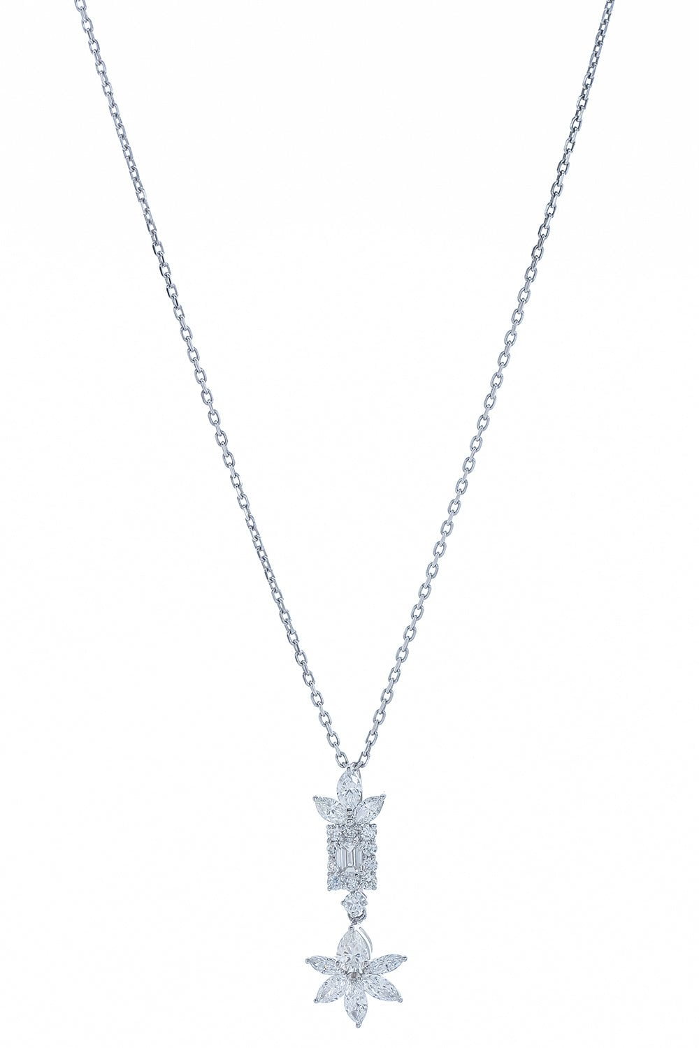 YEPREM JEWELLERY-Y-Not Flower Drop Pendant Necklace-WHITE GOLD