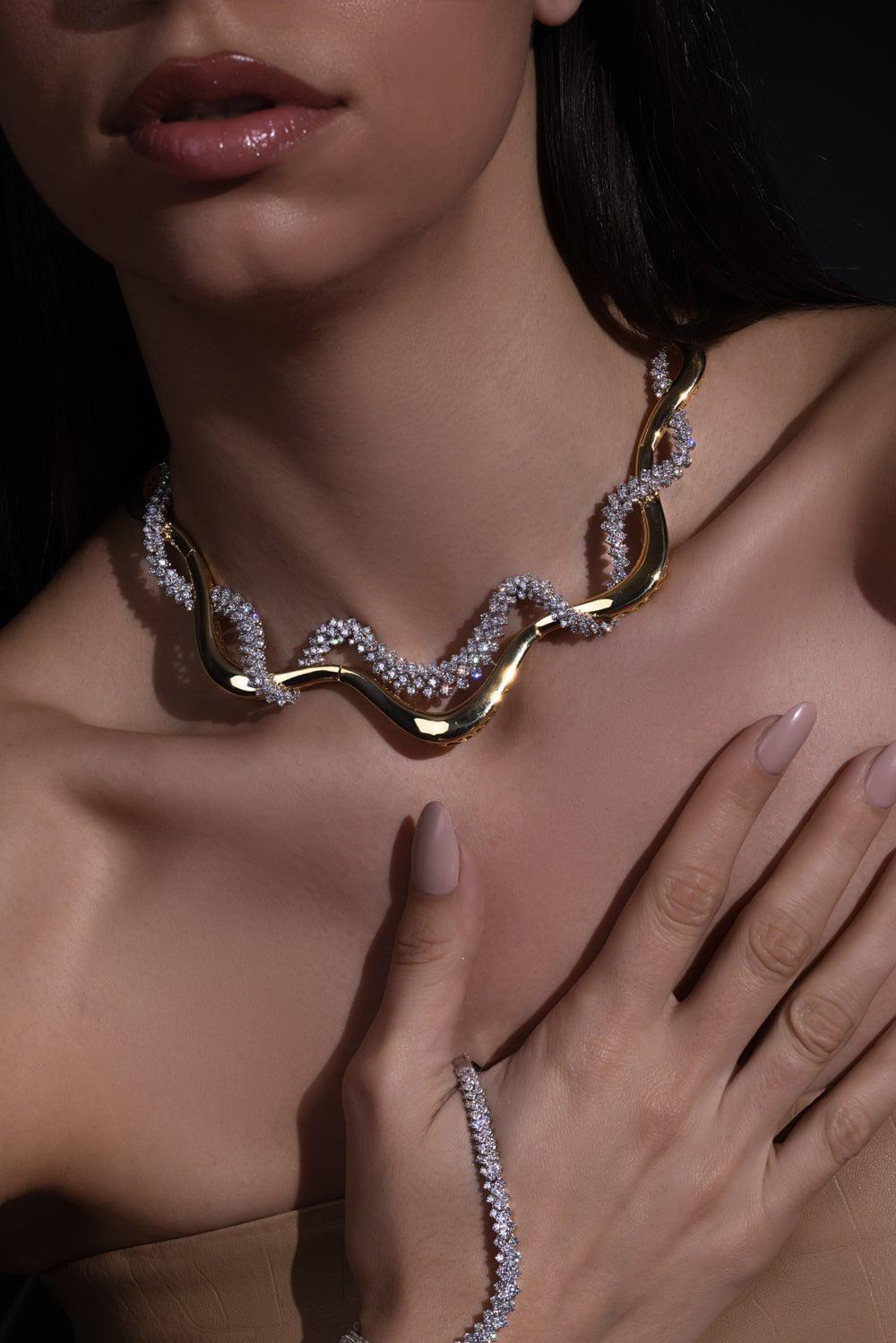 YEPREM JEWELLERY-Golden Strada Statement Necklace-YELLOW GOLD