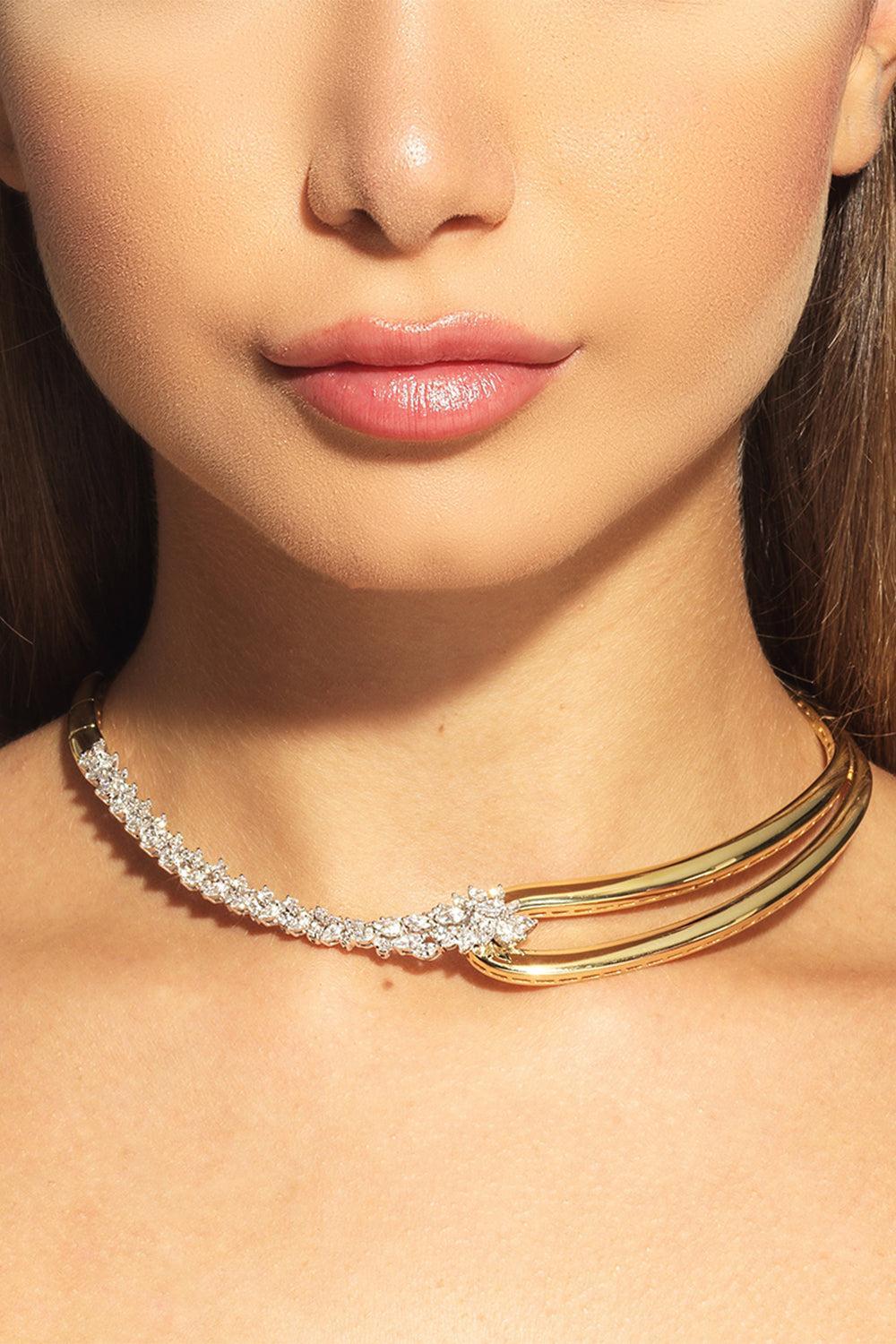 Golden Strada Statement Necklace-YELLOW GOLD-JEWELRYFINE JEWELNECKLACE O-YEPREM JEWELLERY