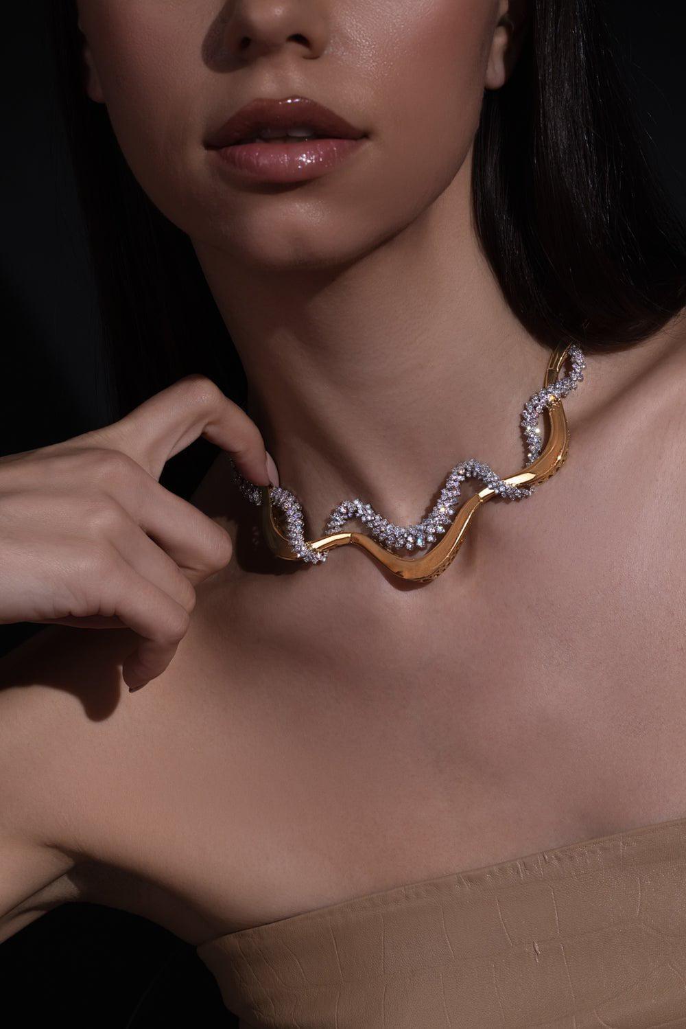 YEPREM JEWELLERY-Golden Strada Statement Necklace-YELLOW GOLD