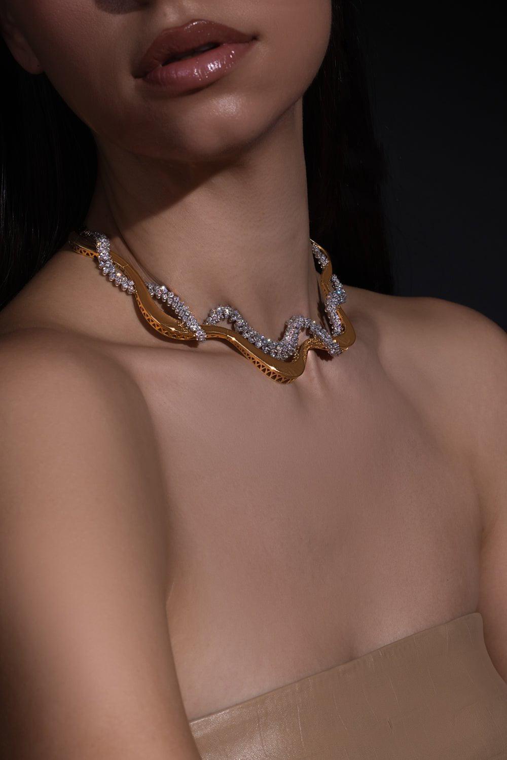 YEPREM JEWELLERY-Golden Strada Statement Necklace-YELLOW GOLD