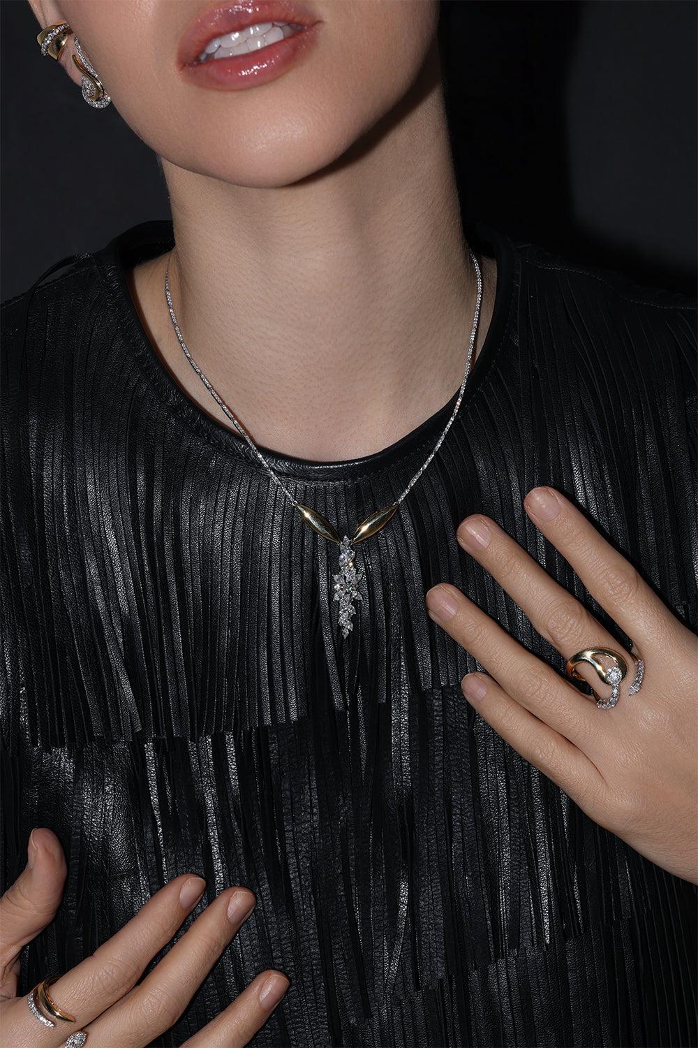 Golden Strada Y-Not Diamond Necklace-YELLOW GOLD-JEWELRYFINE JEWELNECKLACE O-YEPREM JEWELLERY