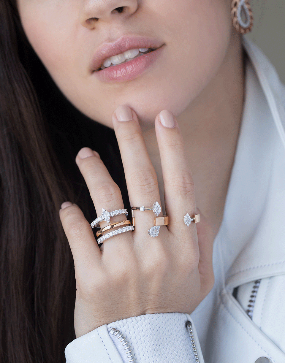 YEPREM JEWELLERY-Three Band Diamond Ring-ROSE GOLD