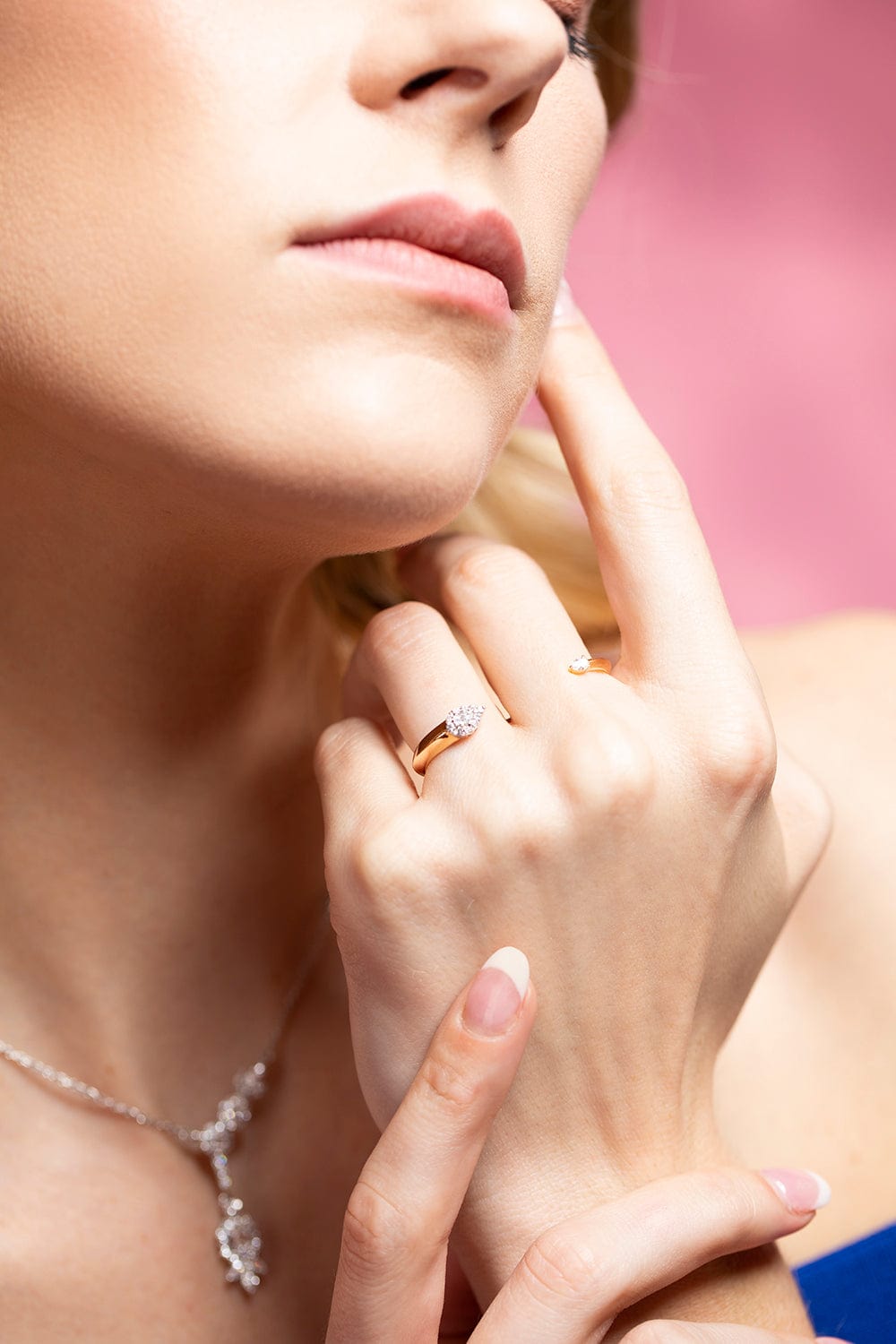 YEPREM JEWELLERY-Double Finger Pear Diamond Ring-ROSE GOLD