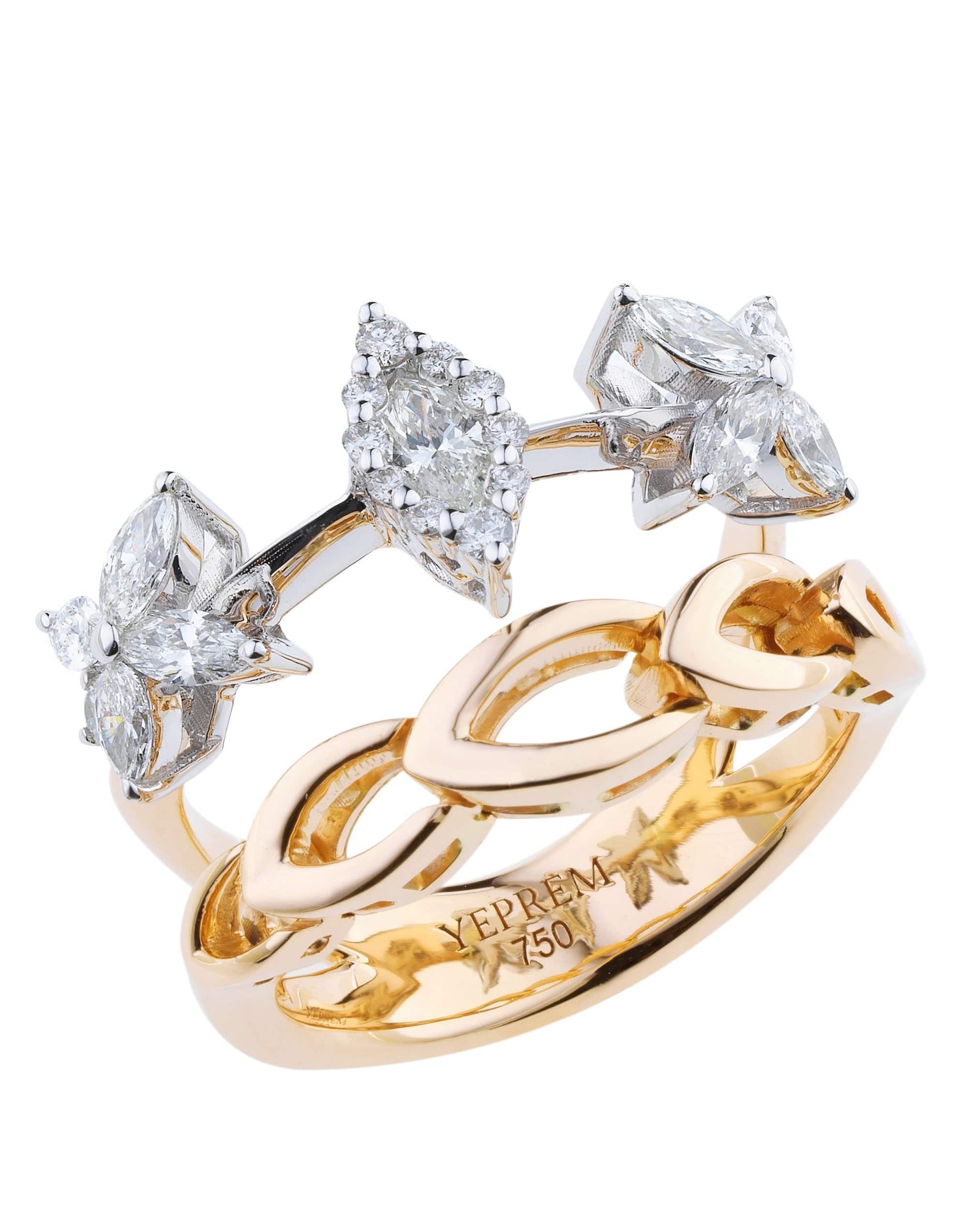 YEPREM JEWELLERY-Gold and Diamond Double Row Ring-ROSE GOLD