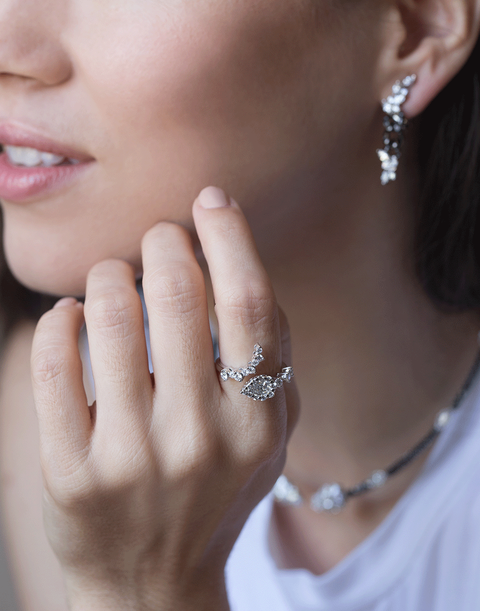 YEPREM JEWELLERY-Pear and Round Diamond Ring-WHITE GOLD