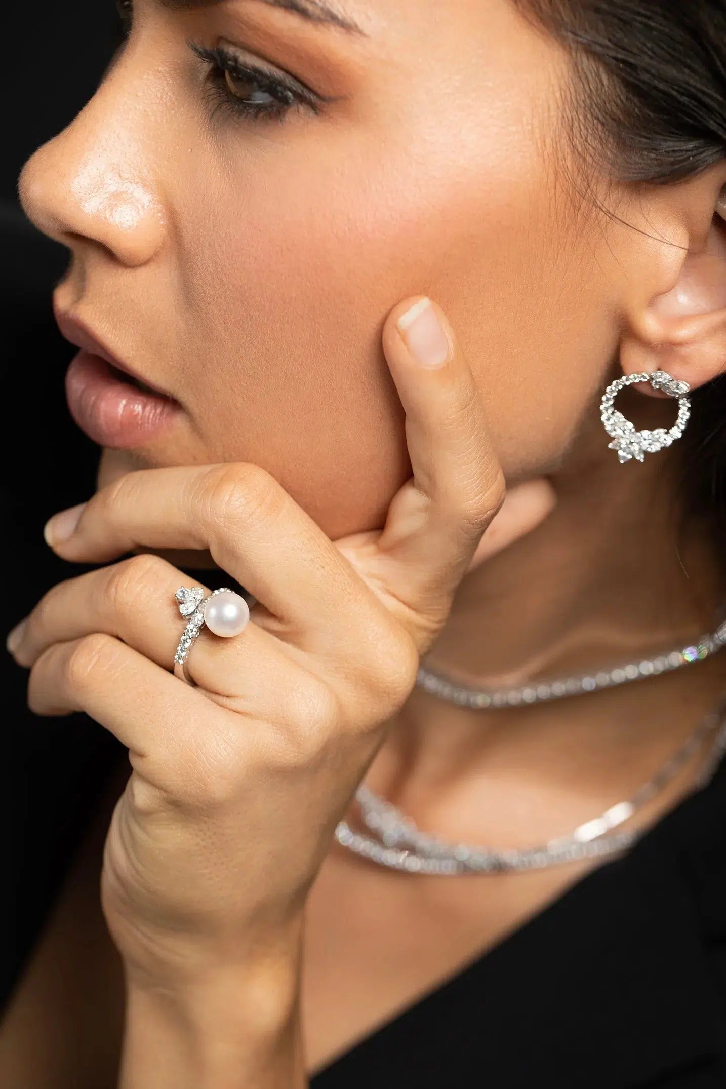 YEPREM JEWELLERY-Diamond Pearl Ring-WHITE GOLD