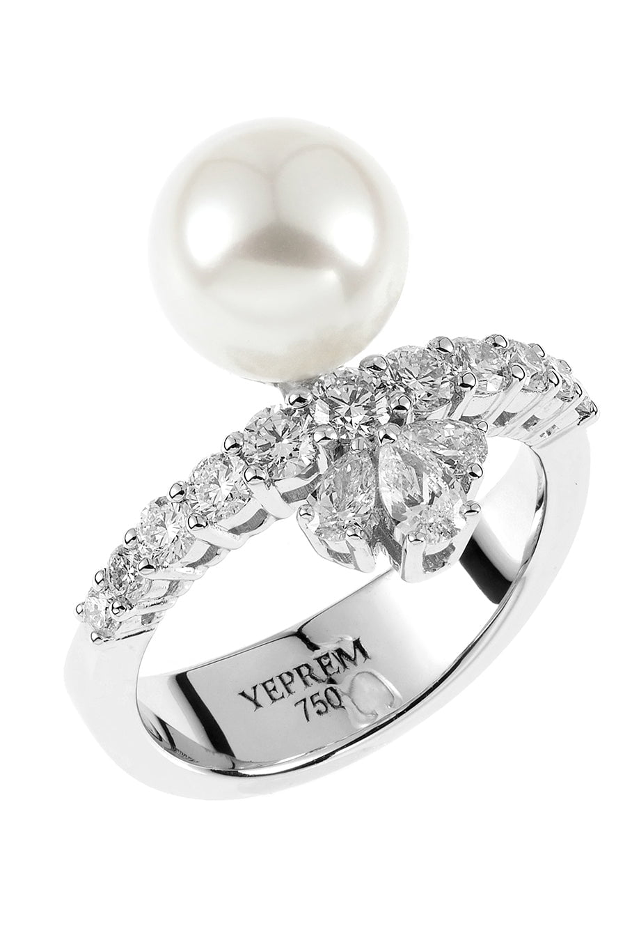 YEPREM JEWELLERY-Diamond Pearl Ring-WHITE GOLD