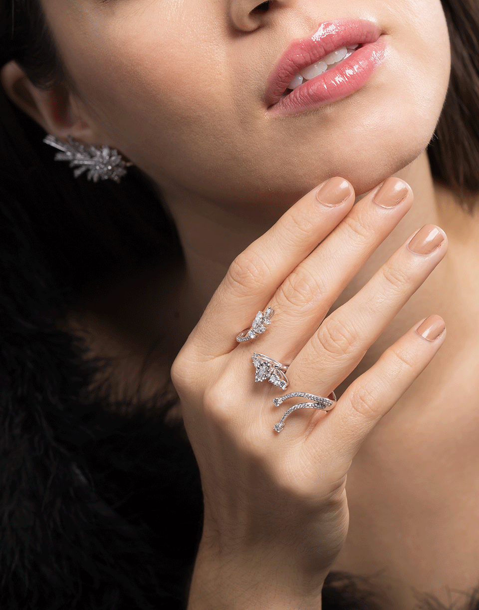 YEPREM JEWELLERY-Two Finger Diamond Ring-WHITE GOLD