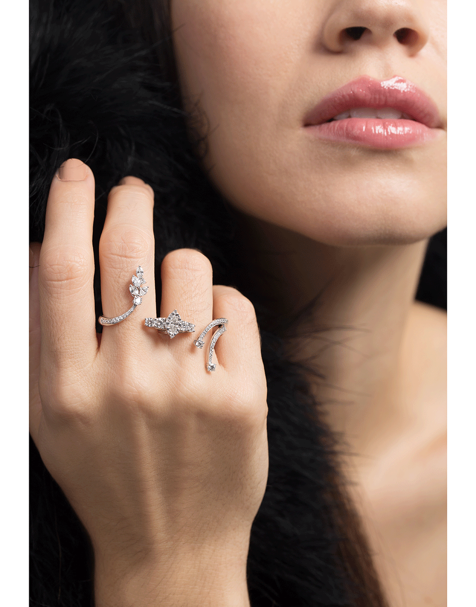 YEPREM JEWELLERY-Two Finger Diamond Ring-WHITE GOLD