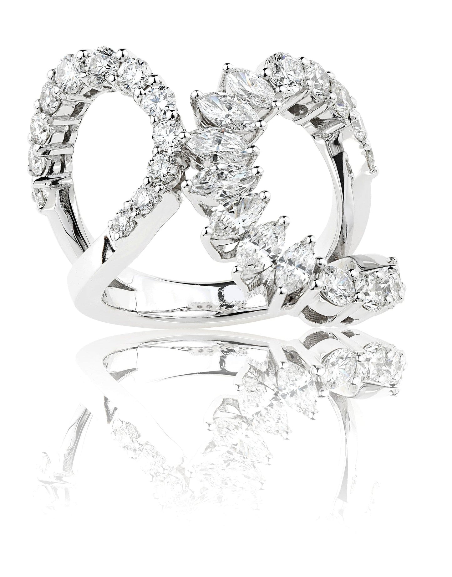 YEPREM JEWELLERY-Dual Band Round & Marquise Diamond Ring-WHITE GOLD