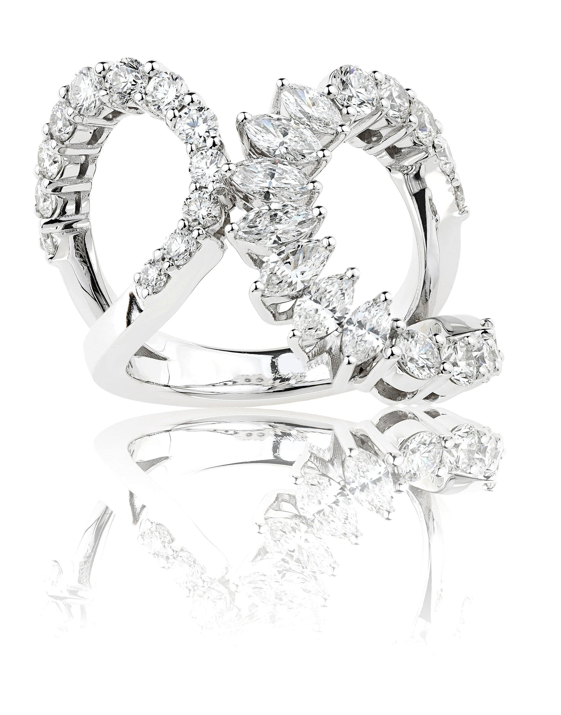 YEPREM JEWELLERY-Dual Band Round & Marquise Diamond Ring-WHITE GOLD