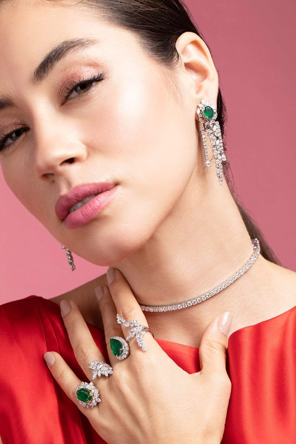YEPREM JEWELLERY-Pear Emerald Diamond Ring-WHITE GOLD