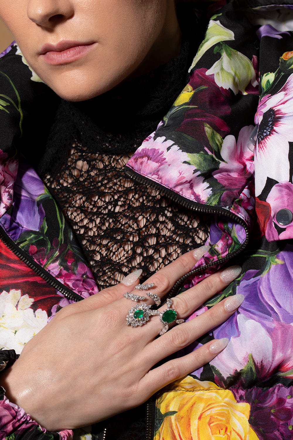 YEPREM JEWELLERY-Emerald and Diamond Ring-WHITE GOLD