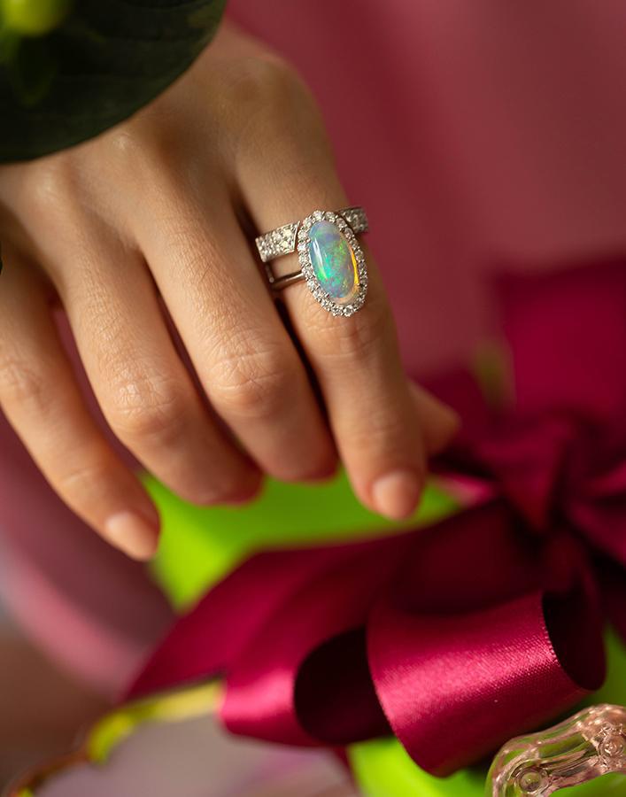 YEPREM JEWELLERY-Opal and Diamond Ring-WHITE GOLD