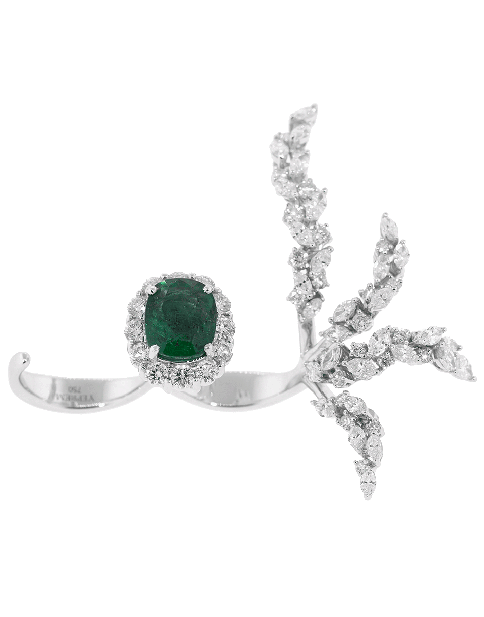 YEPREM JEWELLERY-Diamond and Emerald Two Finger Ring-WHITE GOLD