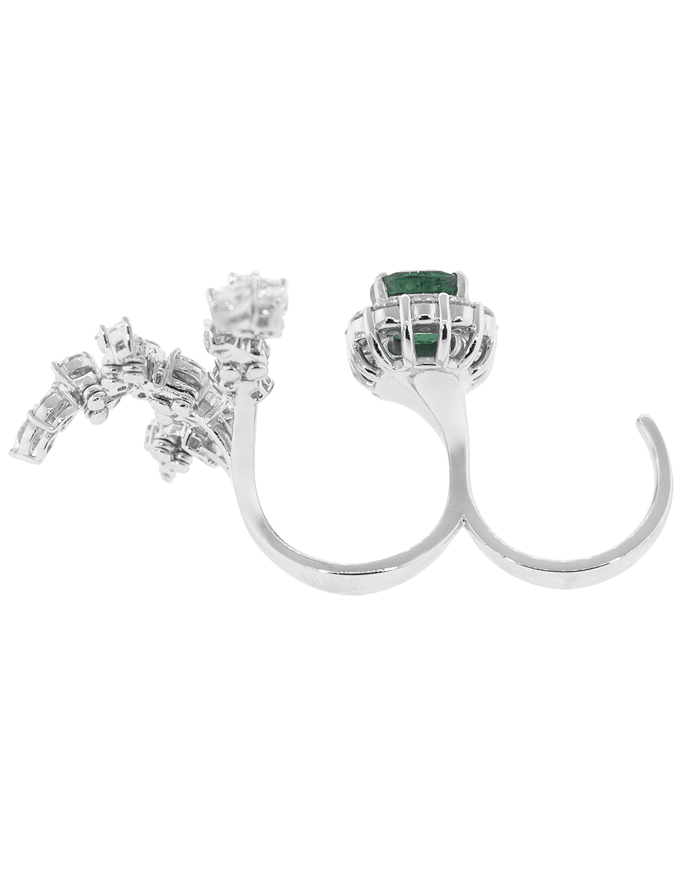 YEPREM JEWELLERY-Diamond and Emerald Two Finger Ring-WHITE GOLD