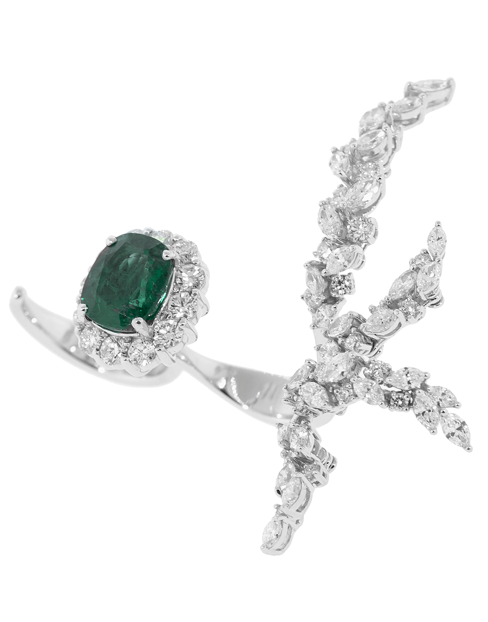 YEPREM JEWELLERY-Diamond and Emerald Two Finger Ring-WHITE GOLD
